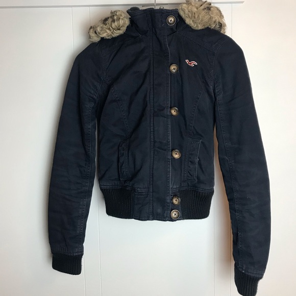 Hollister Jackets & Blazers - Ladies Hollister Navy Coat With Fur  XS